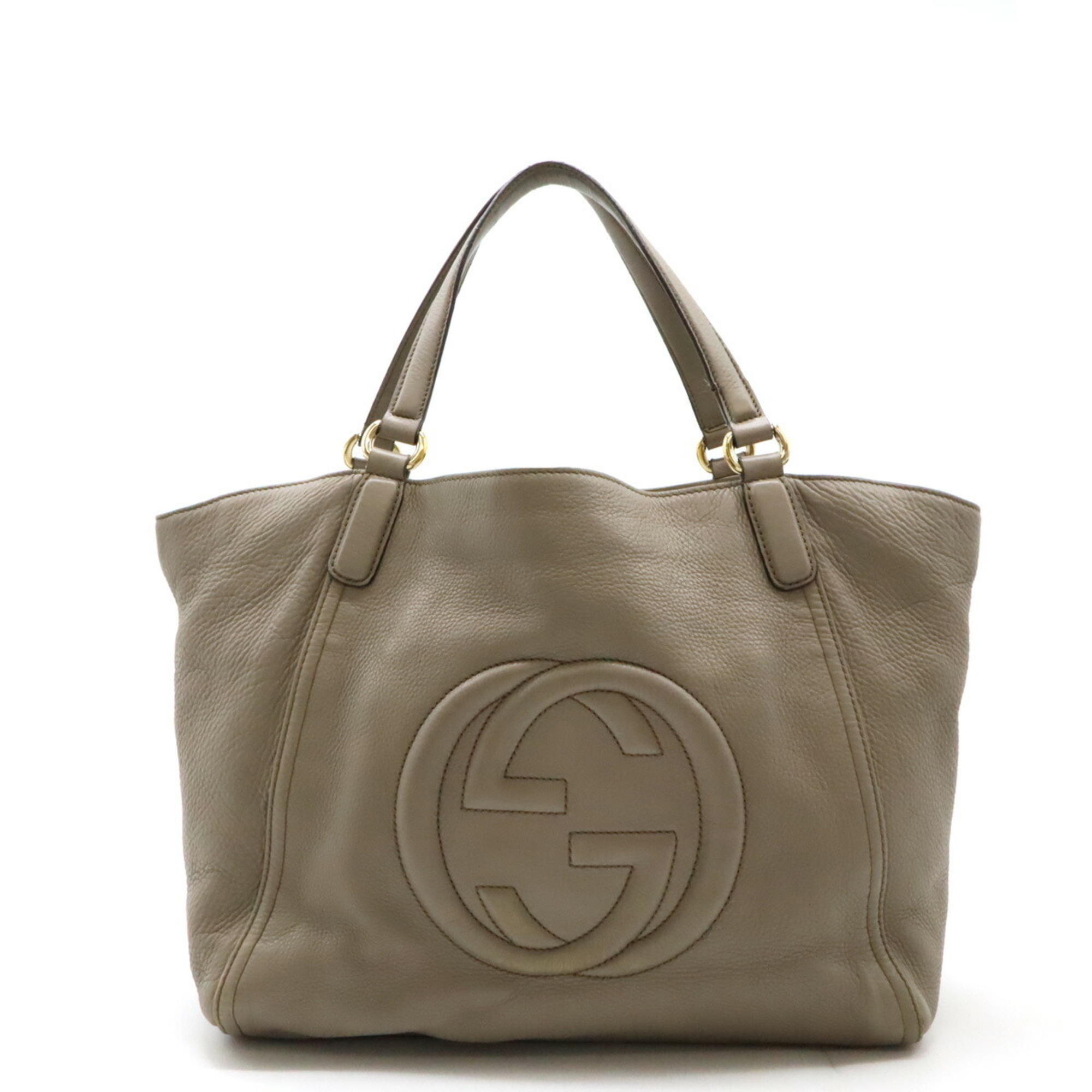 GUCCI Soho Cellarius Tote Bag Shoulder Leather Greige 282309