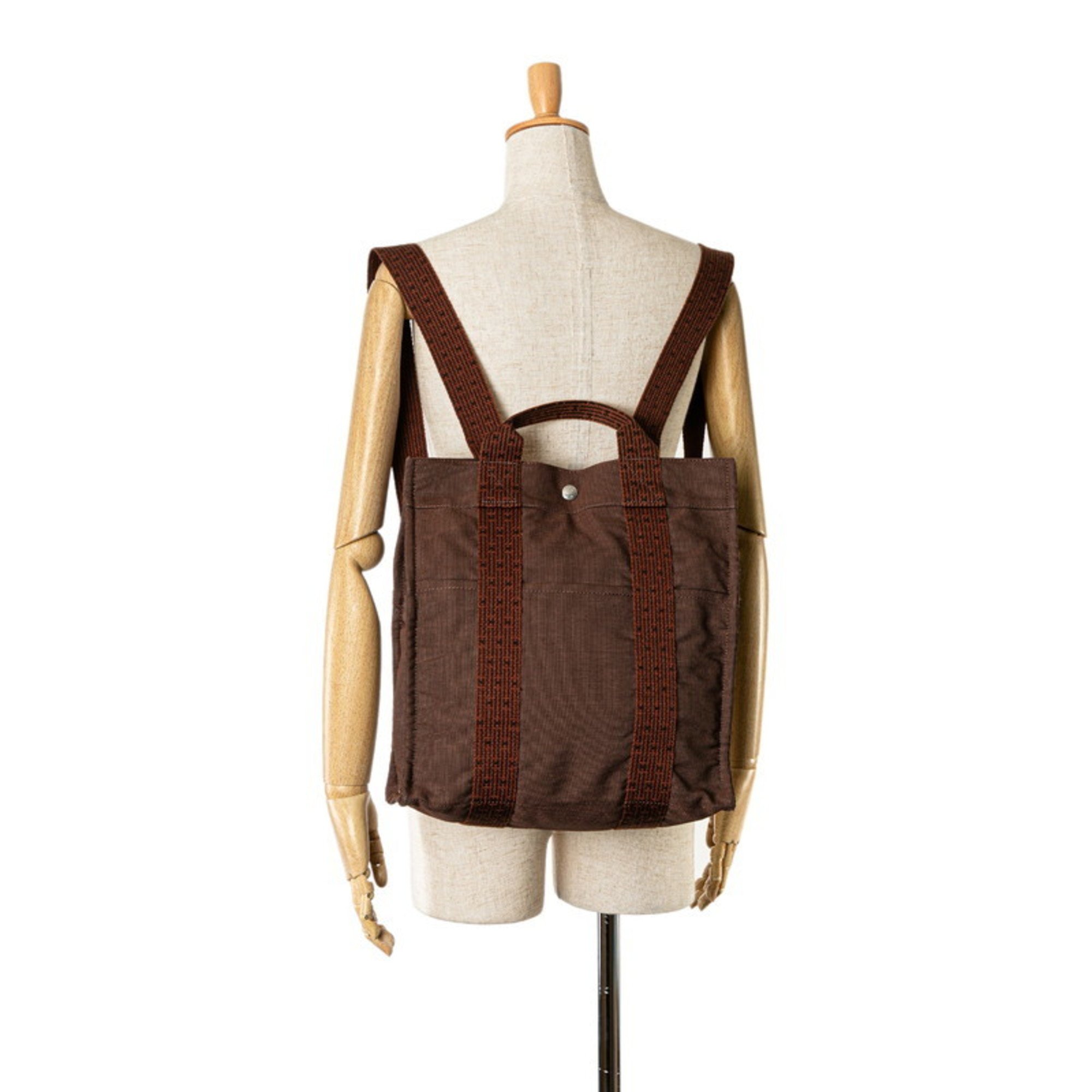 Hermes Air Line Ad MM Backpack Brown Canvas Women's HERMES