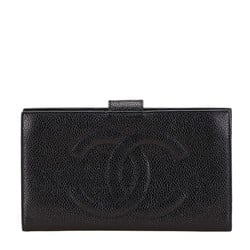 CHANEL Coco Mark Long Wallet Black Caviar Skin Women's