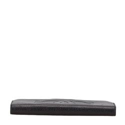 CHANEL Coco Mark Long Wallet Black Caviar Skin Women's