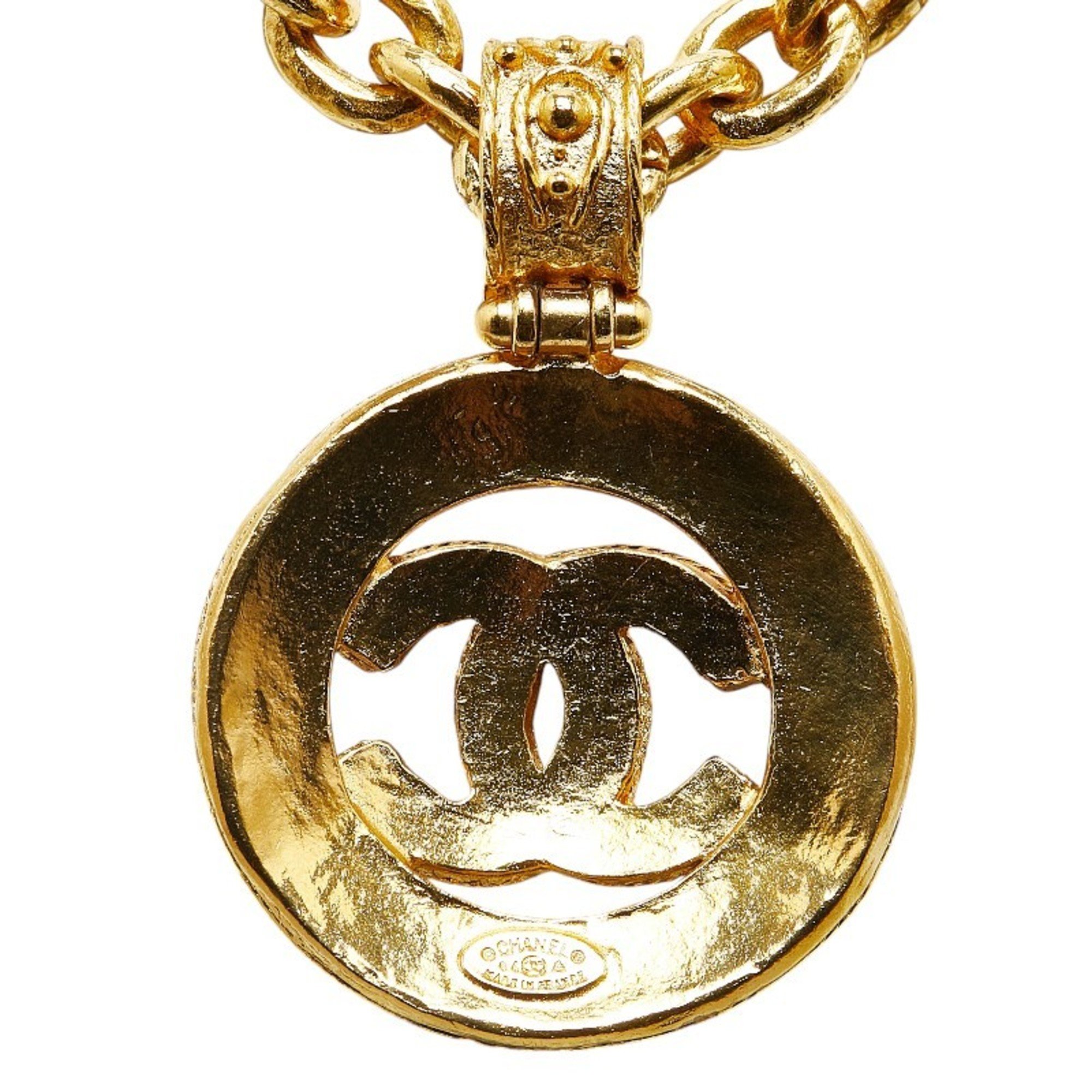 Chanel Coco Mark Round Necklace Gold Plated Women's CHANEL