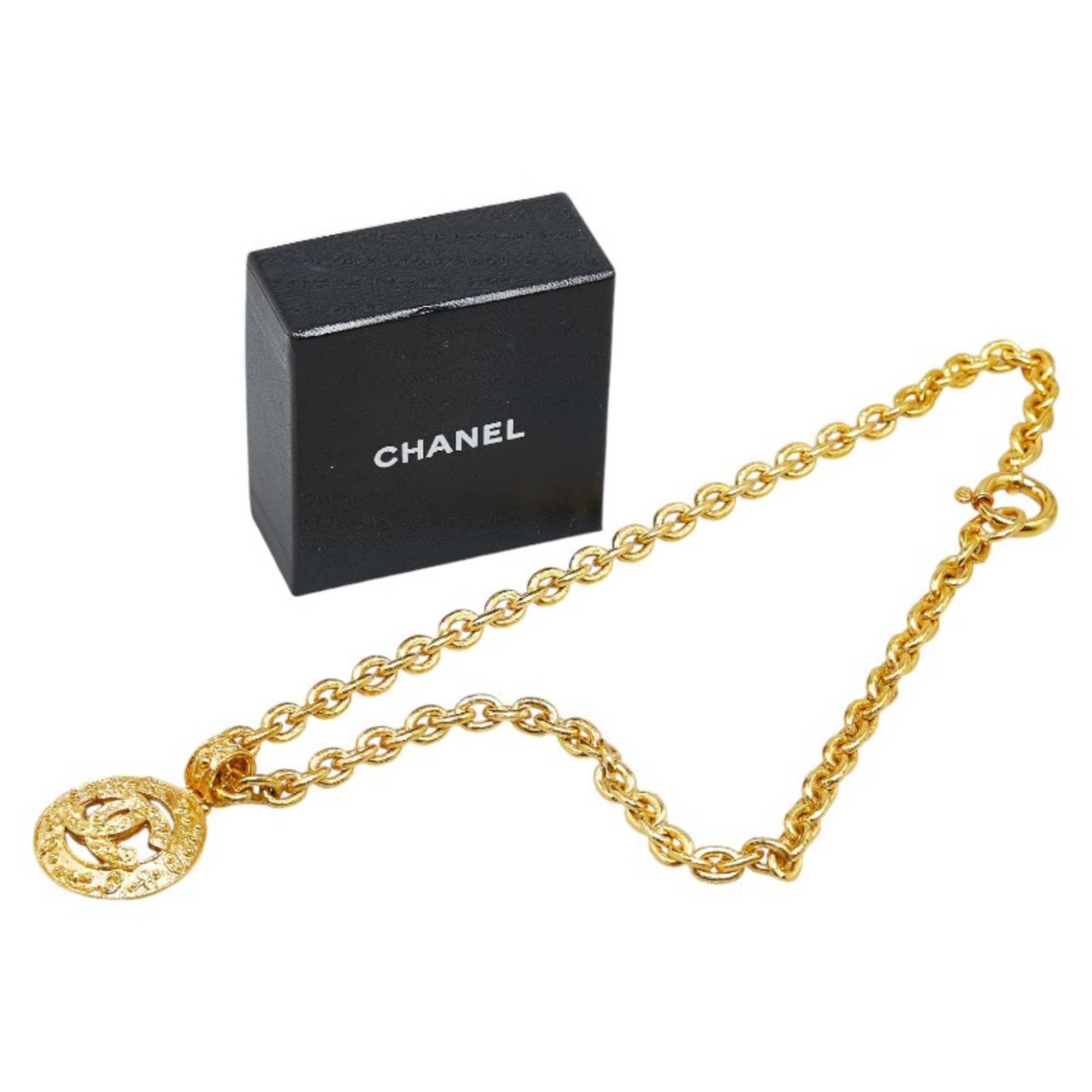 Chanel Coco Mark Round Necklace Gold Plated Women's CHANEL