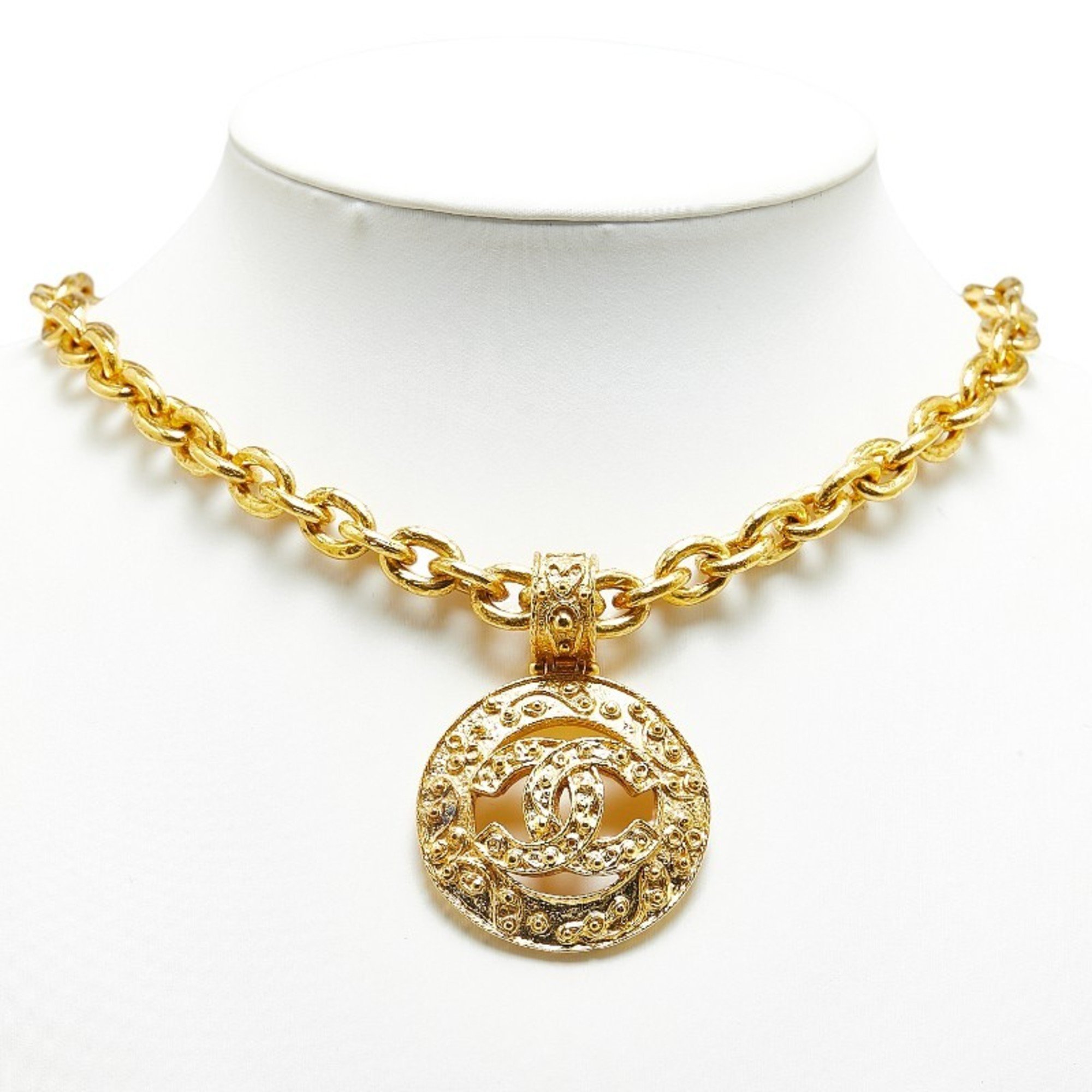 Chanel Coco Mark Round Necklace Gold Plated Women's CHANEL