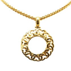 Chanel Coco Mark Circle Magnifying Glass Necklace Gold Plated Women's CHANEL