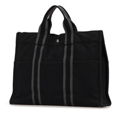 Hermes Foult Tote MM Handbag Bag Black Grey Canvas Women's HERMES