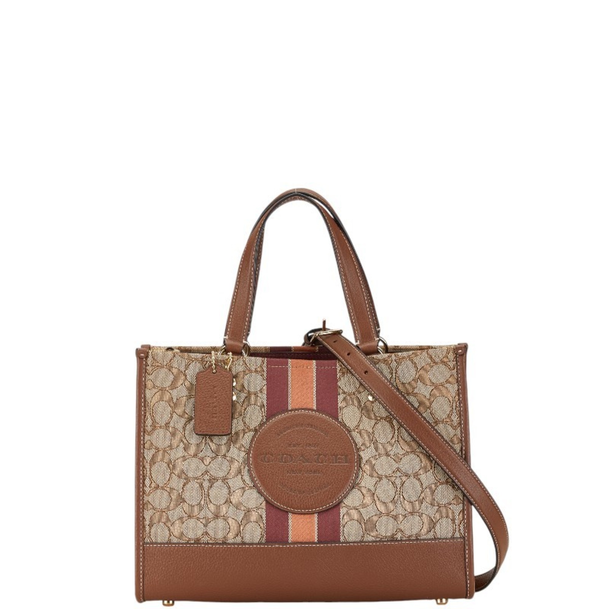 Coach Dempsey Carryall Char Jacquard Stripe and Handbag Shoulder Bag CQ877 IMVGB Brown Canvas Leather Women's COACH