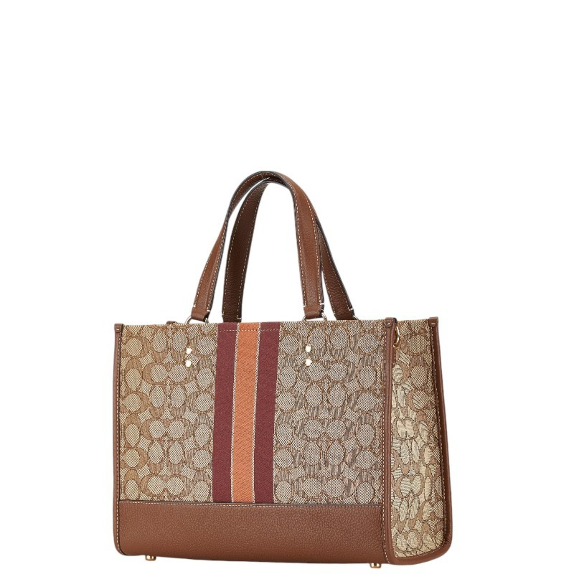 Coach Dempsey Carryall Char Jacquard Stripe and Handbag Shoulder Bag CQ877 IMVGB Brown Canvas Leather Women's COACH