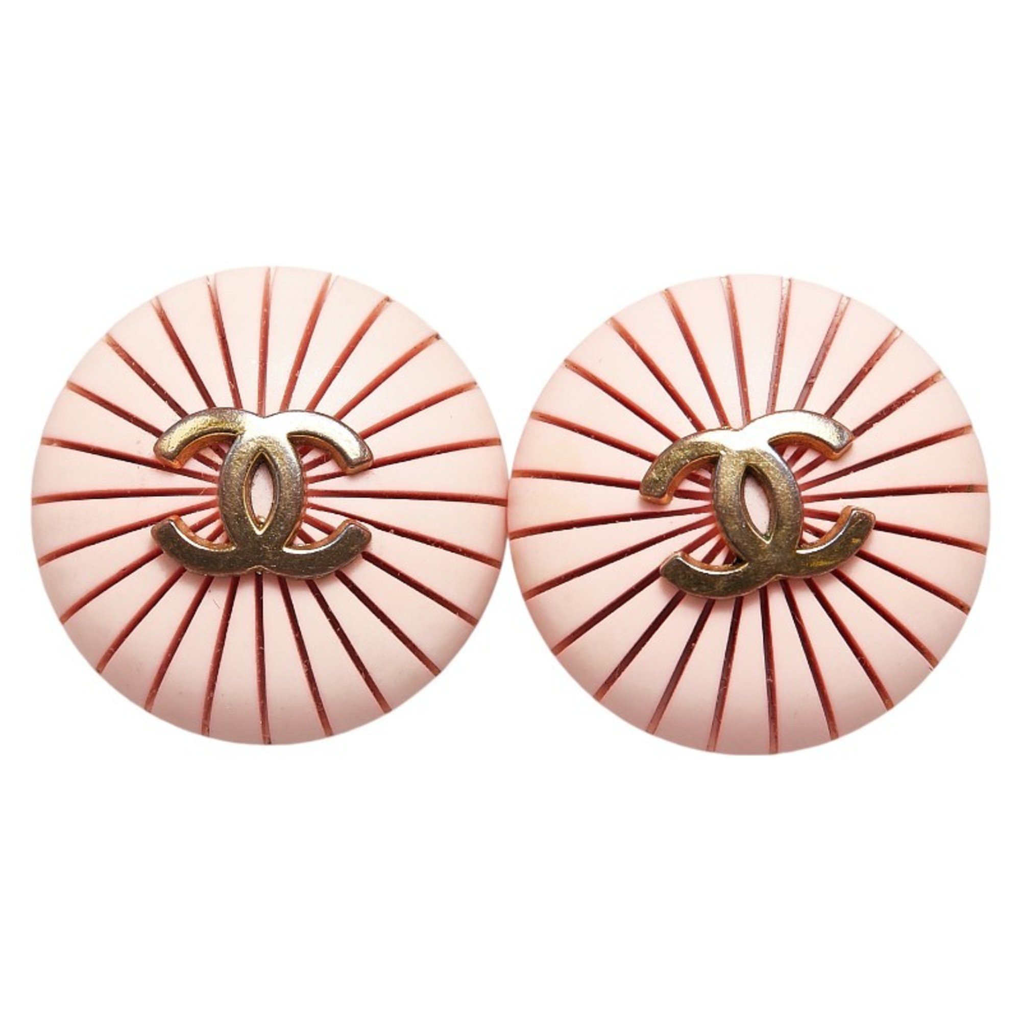 Chanel Coco Mark Round Earrings Pink Gold Plastic Plated Women's CHANEL