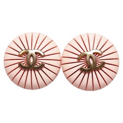 Chanel Coco Mark Round Earrings Pink Gold Plastic Plated Women's CHANEL