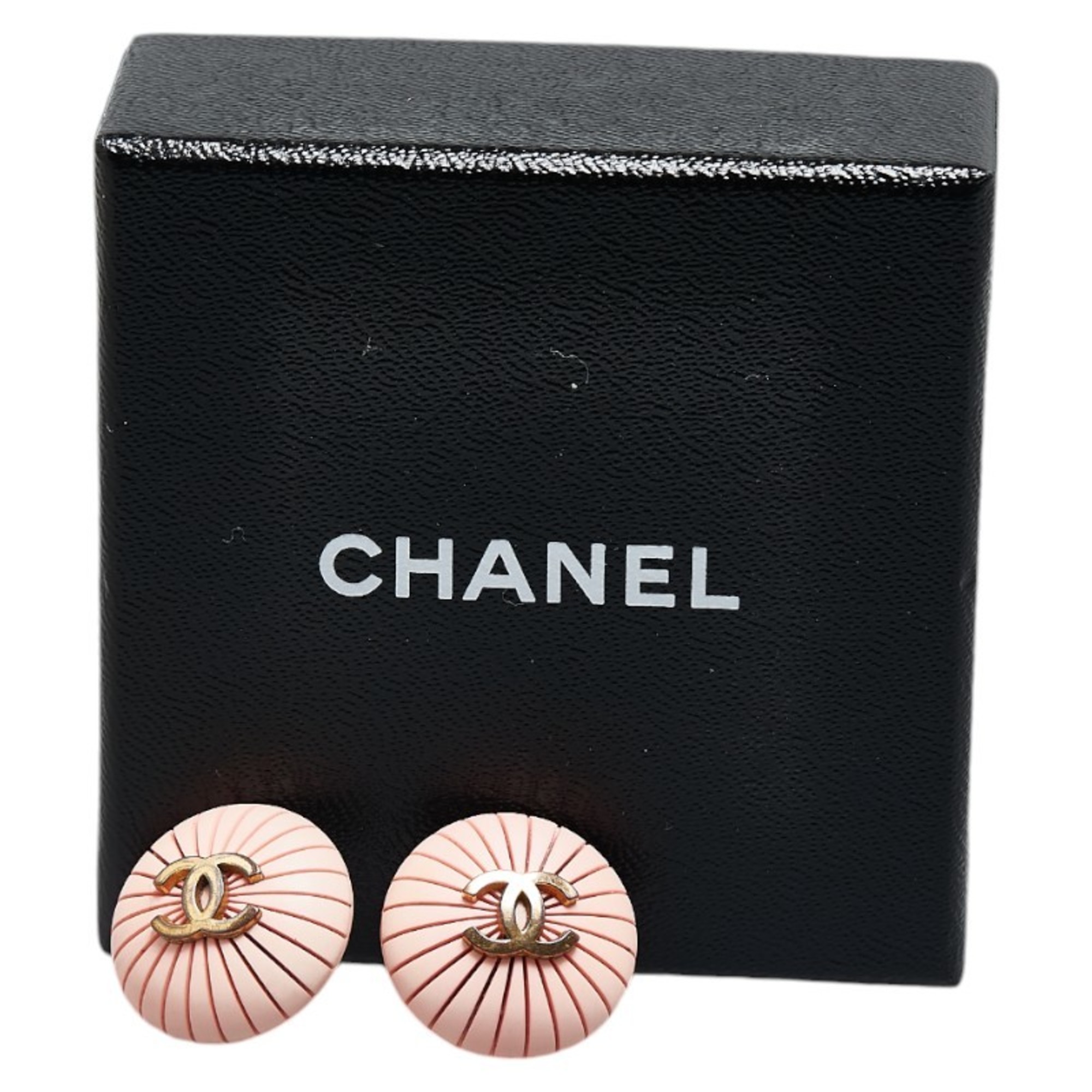 Chanel Coco Mark Round Earrings Pink Gold Plastic Plated Women's CHANEL