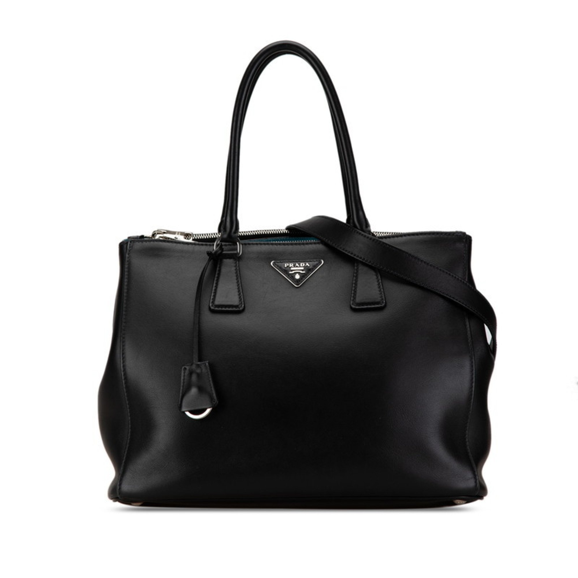 Prada Triangle Plate Galleria Large Handbag Shoulder Bag 1BA274 Black Leather Women's PRADA