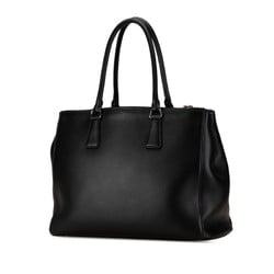 Prada Triangle Plate Galleria Large Handbag Shoulder Bag 1BA274 Black Leather Women's PRADA