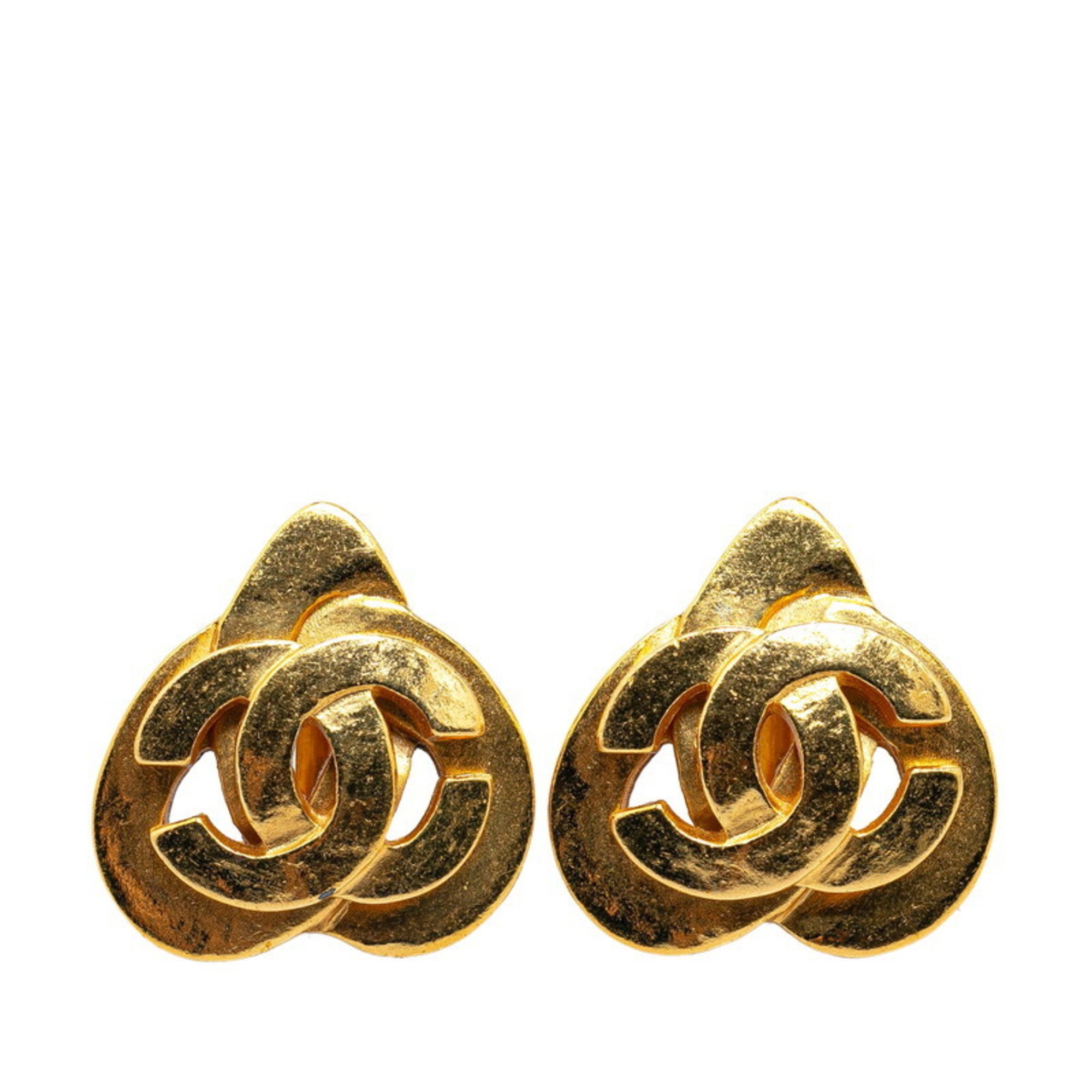 Chanel Coco Mark Heart Motif Earrings Gold Plated Women's CHANEL