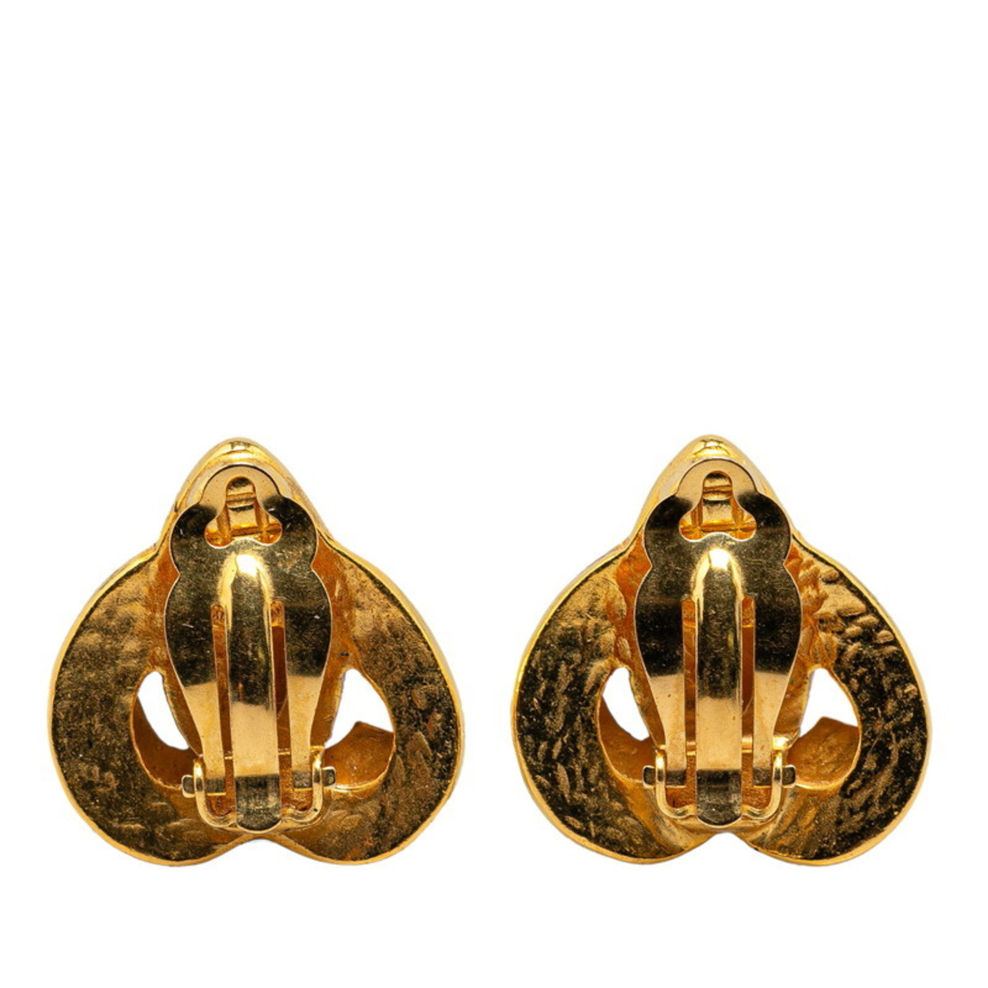 Chanel Coco Mark Heart Motif Earrings Gold Plated Women's CHANEL