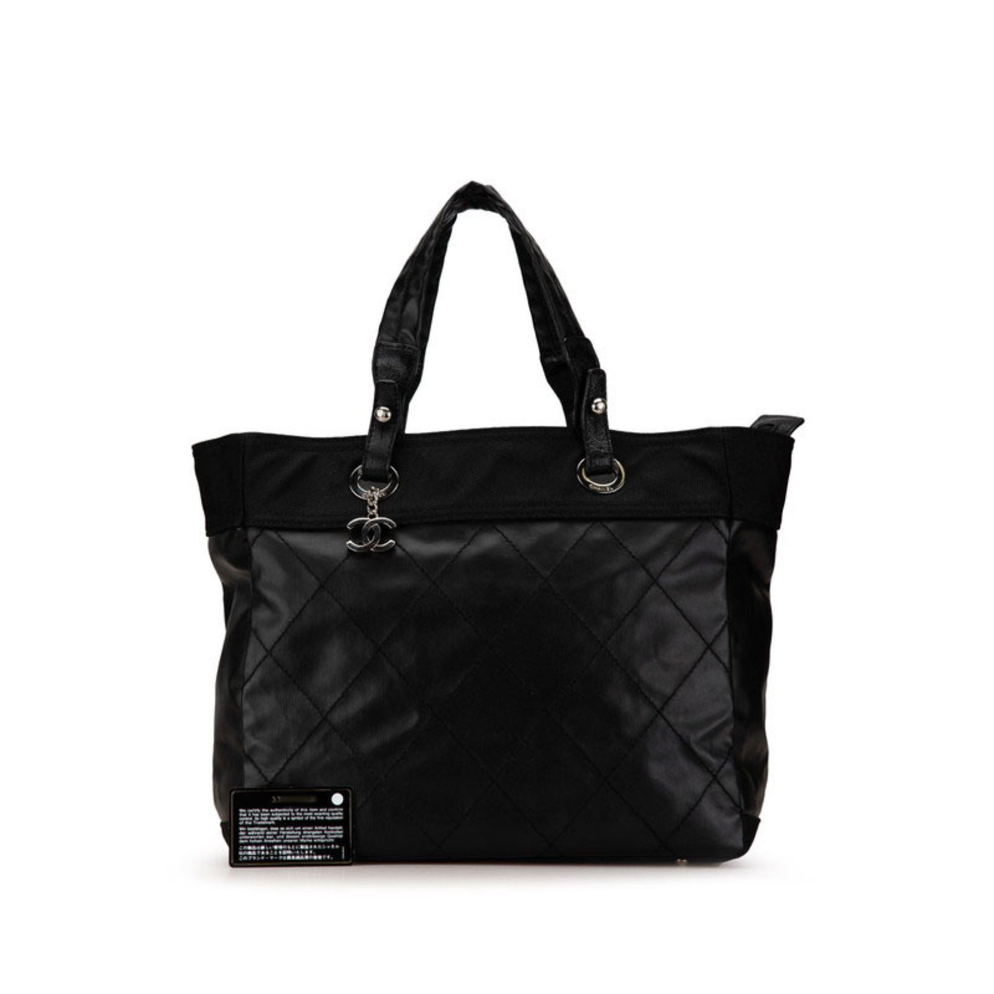 Chanel Coco Mark Paris Biarritz MM Handbag Tote Bag Black Leather Women's CHANEL