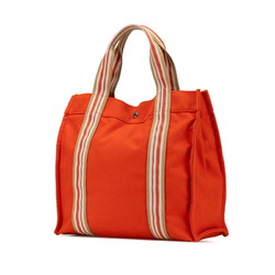 Hermes Sac de Plage Handbag Tote Bag Orange White Canvas Women's HERMES