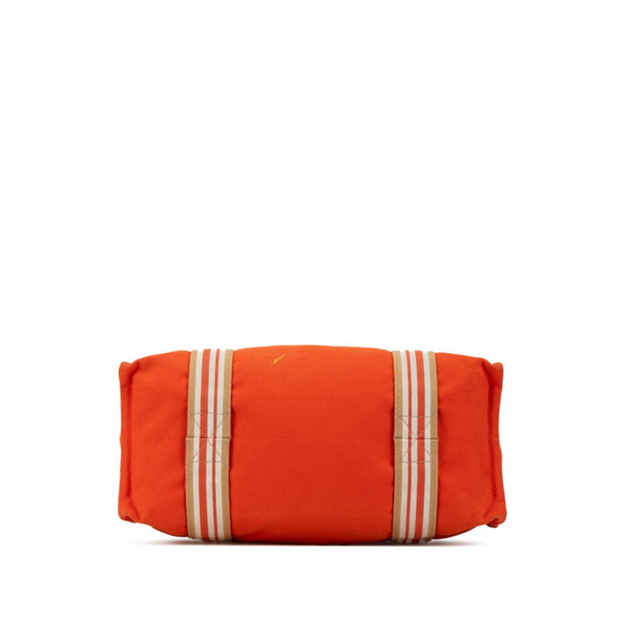 Hermes Sac de Plage Handbag Tote Bag Orange White Canvas Women's HERMES