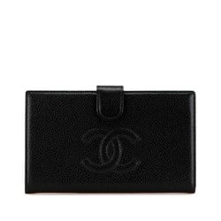 Chanel Coco Mark Long Wallet A13498 Black Caviar Skin Women's CHANEL