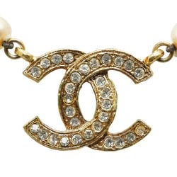 Chanel Coco Mark Rhinestone Necklace Gold Plated Faux Pearl Women's CHANEL