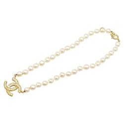 Chanel Coco Mark Rhinestone Necklace Gold Plated Faux Pearl Women's CHANEL