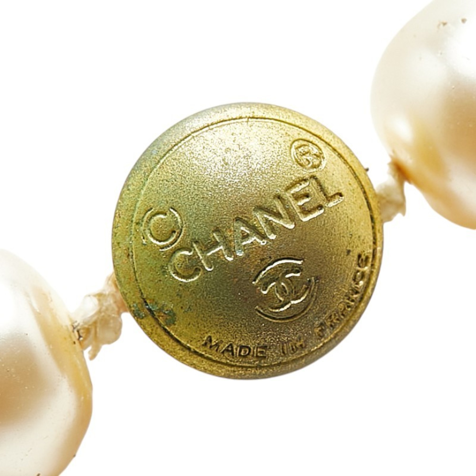 Chanel Coco Mark Rhinestone Necklace Gold Plated Faux Pearl Women's CHANEL