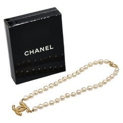 Chanel Coco Mark Rhinestone Necklace Gold Plated Faux Pearl Women's CHANEL