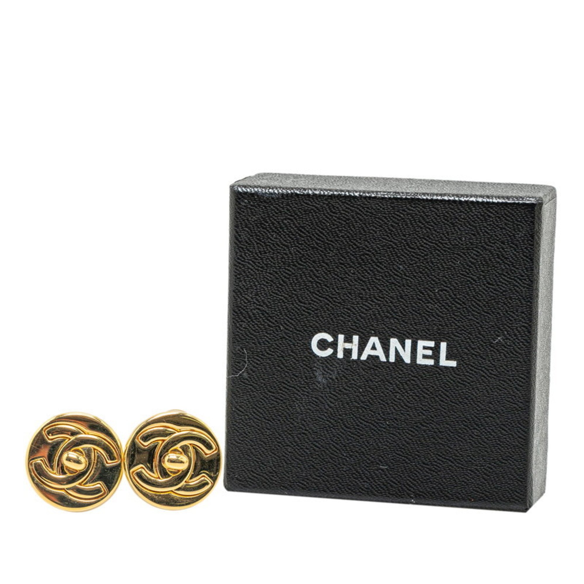 Chanel Coco Mark Turnlock Earrings Gold Plated Women's CHANEL