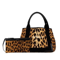 Balenciaga Navy Cabas S Leopard Handbag 339933 Brown Black Canvas Leather Women's BALENCIAGA