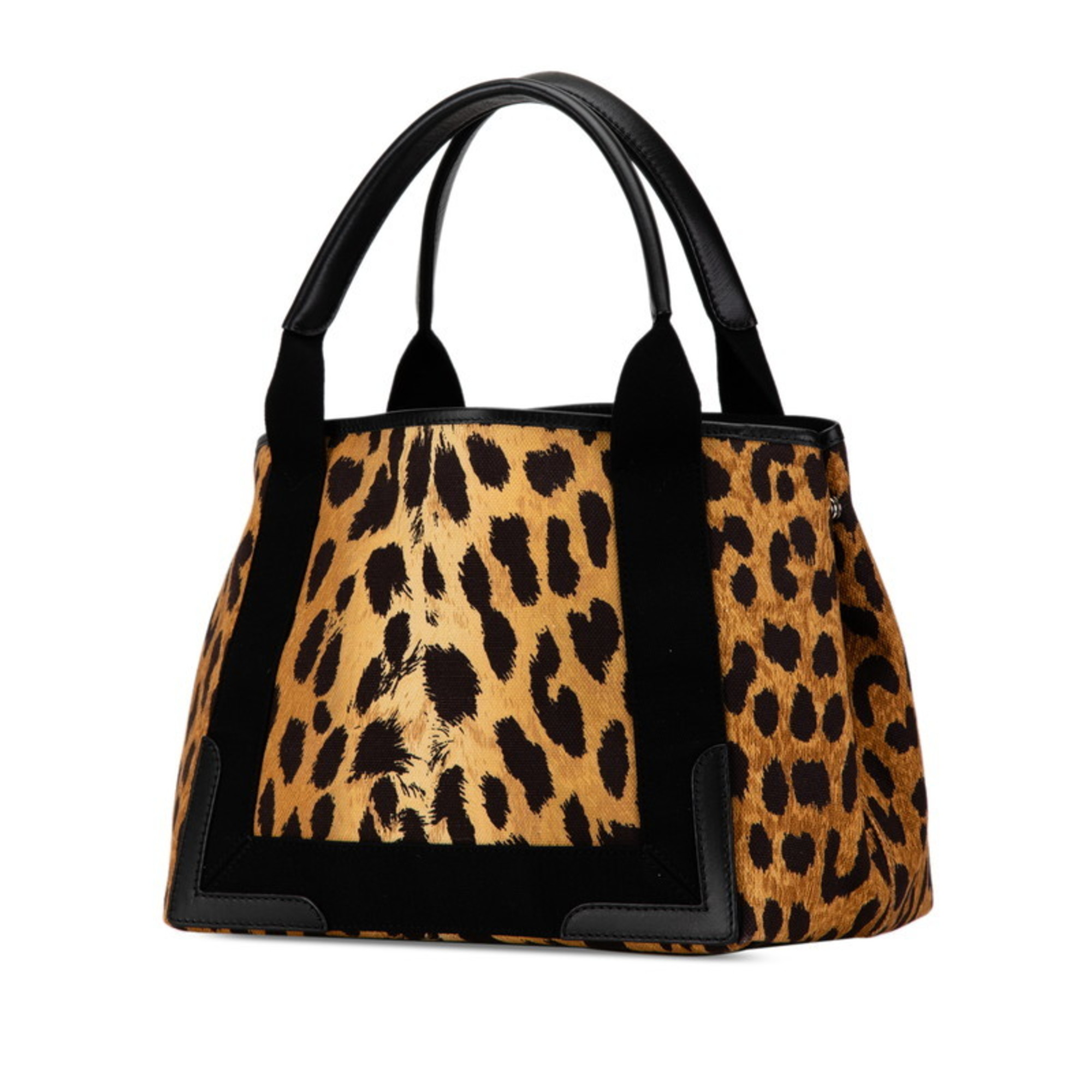 Balenciaga Navy Cabas S Leopard Handbag 339933 Brown Black Canvas Leather Women's BALENCIAGA