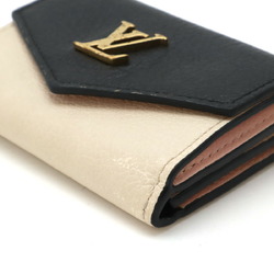 LOUIS VUITTON Louis Vuitton Portefeuille Lock Tri-fold Wallet Compact Bicolor Leather Beige Black M80984