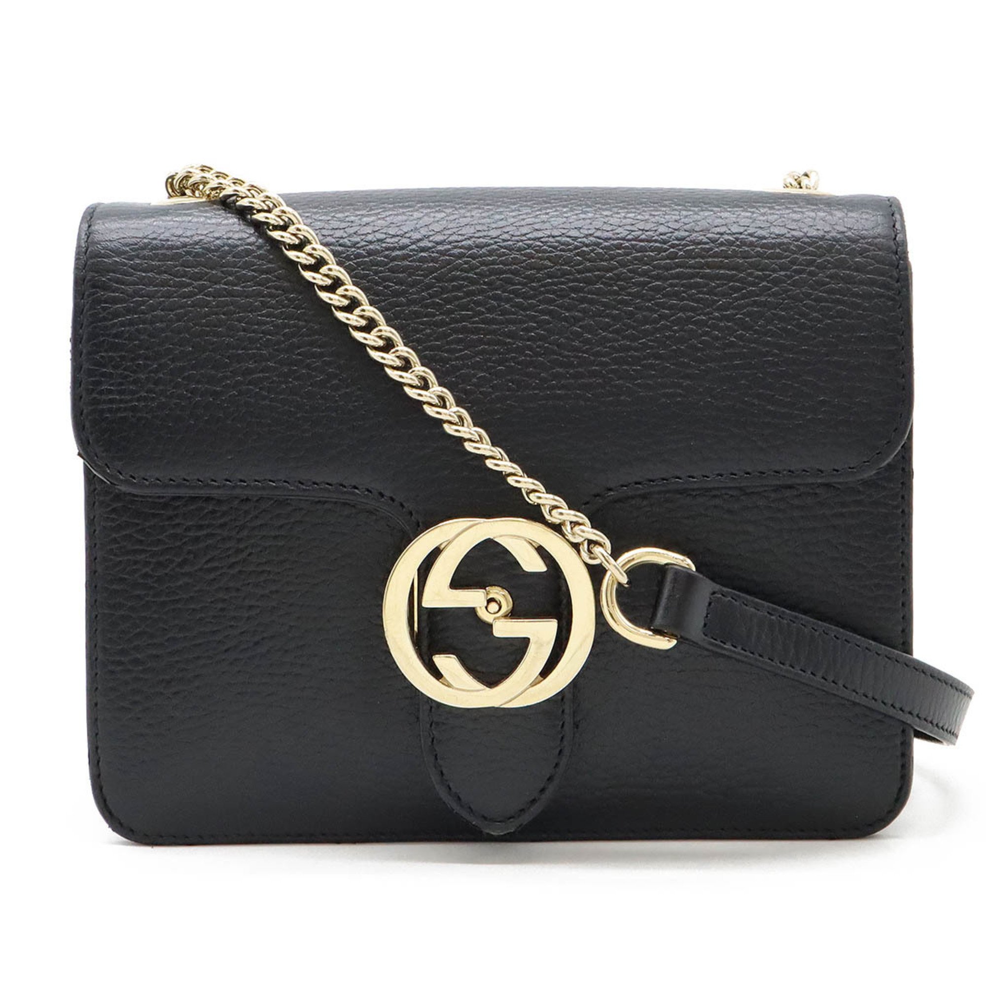 GUCCI Interlocking G Chain Bag Shoulder Leather Black 510304