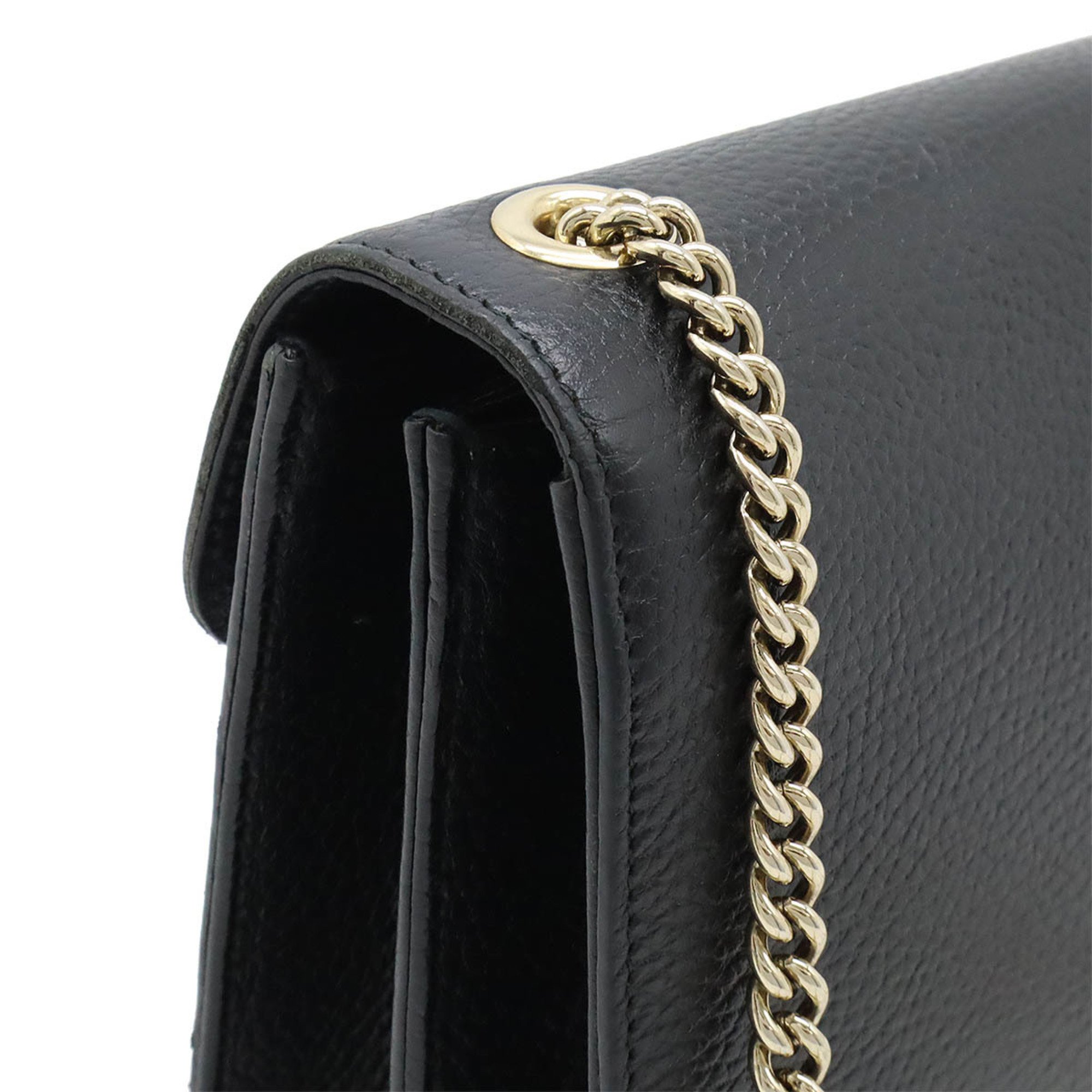 GUCCI Interlocking G Chain Bag Shoulder Leather Black 510304