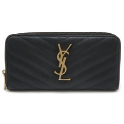 SAINT LAURENT PARIS YSL Yves Saint Laurent Monogram Round Long Wallet Leather Black 358094