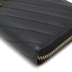 SAINT LAURENT PARIS YSL Yves Saint Laurent Monogram Round Long Wallet Leather Black 358094