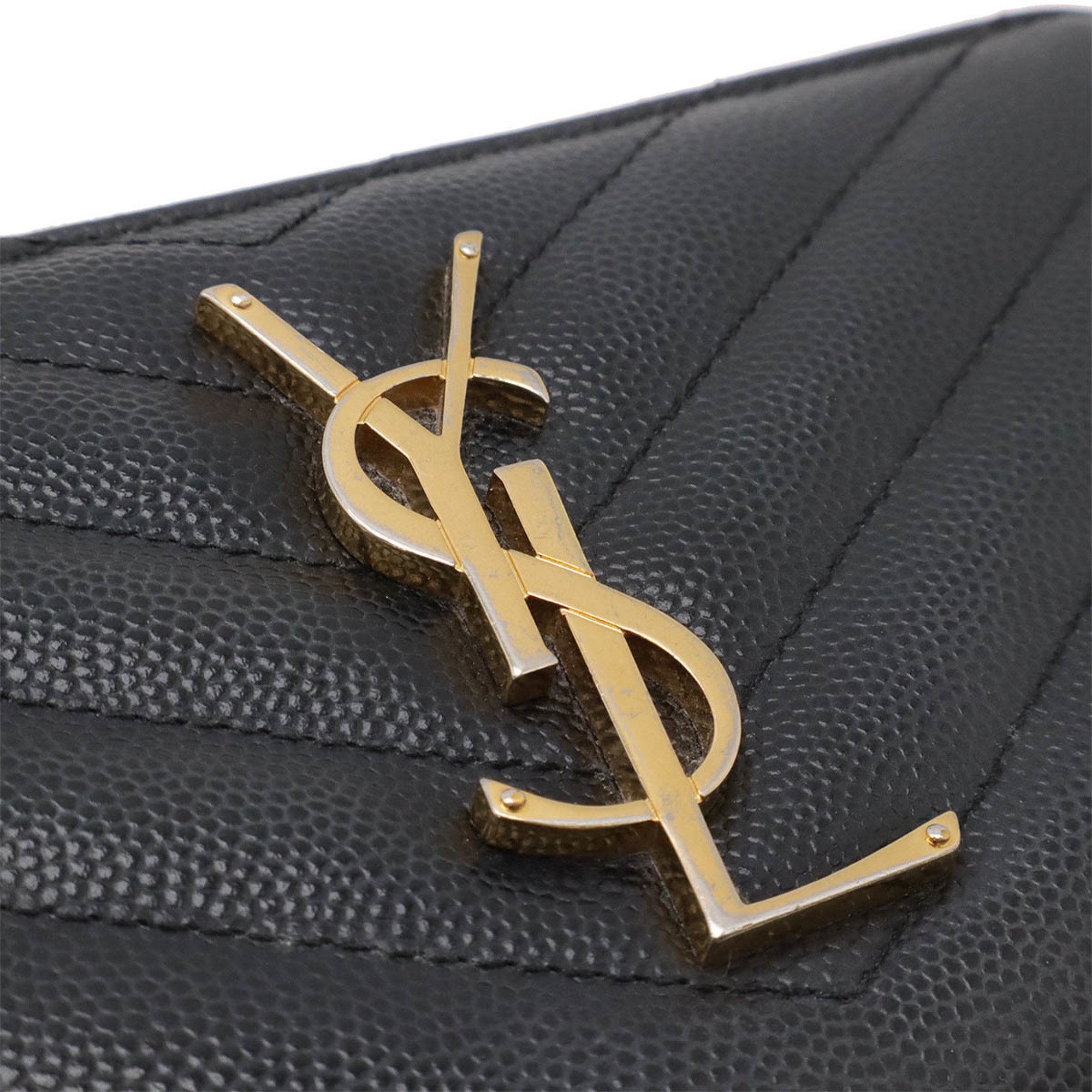 SAINT LAURENT PARIS YSL Yves Saint Laurent Monogram Round Long Wallet Leather Black 358094