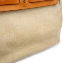 HERMES Hermes Airbag MM Handbag Shoulder Bag Toile H Leather Natural Camel Brown □B Stamp