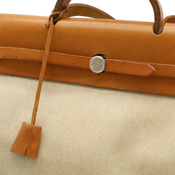 HERMES Hermes Airbag MM Handbag Shoulder Bag Toile H Leather Natural Camel Brown □B Stamp