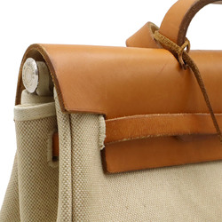 HERMES Hermes Airbag MM Handbag Shoulder Bag Toile H Leather Natural Camel Brown □B Stamp