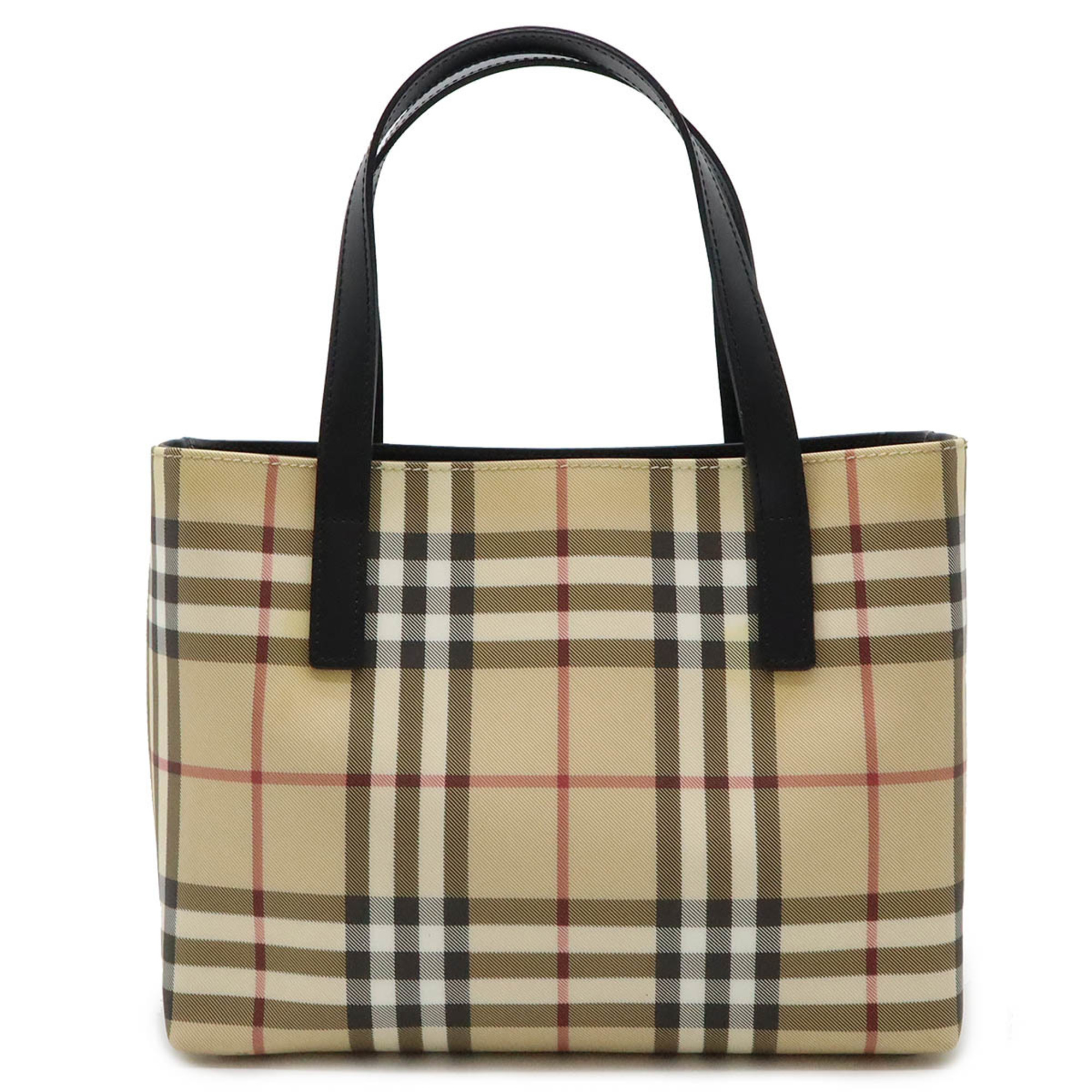 BURBERRY Nova Check Pattern Tote Bag Handbag PVC Leather Beige Black Bordeaux