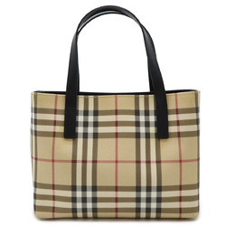 BURBERRY Nova Check Pattern Tote Bag Handbag PVC Leather Beige Black Bordeaux