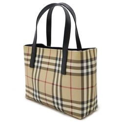 BURBERRY Nova Check Pattern Tote Bag Handbag PVC Leather Beige Black Bordeaux