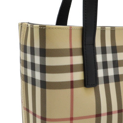 BURBERRY Nova Check Pattern Tote Bag Handbag PVC Leather Beige Black Bordeaux