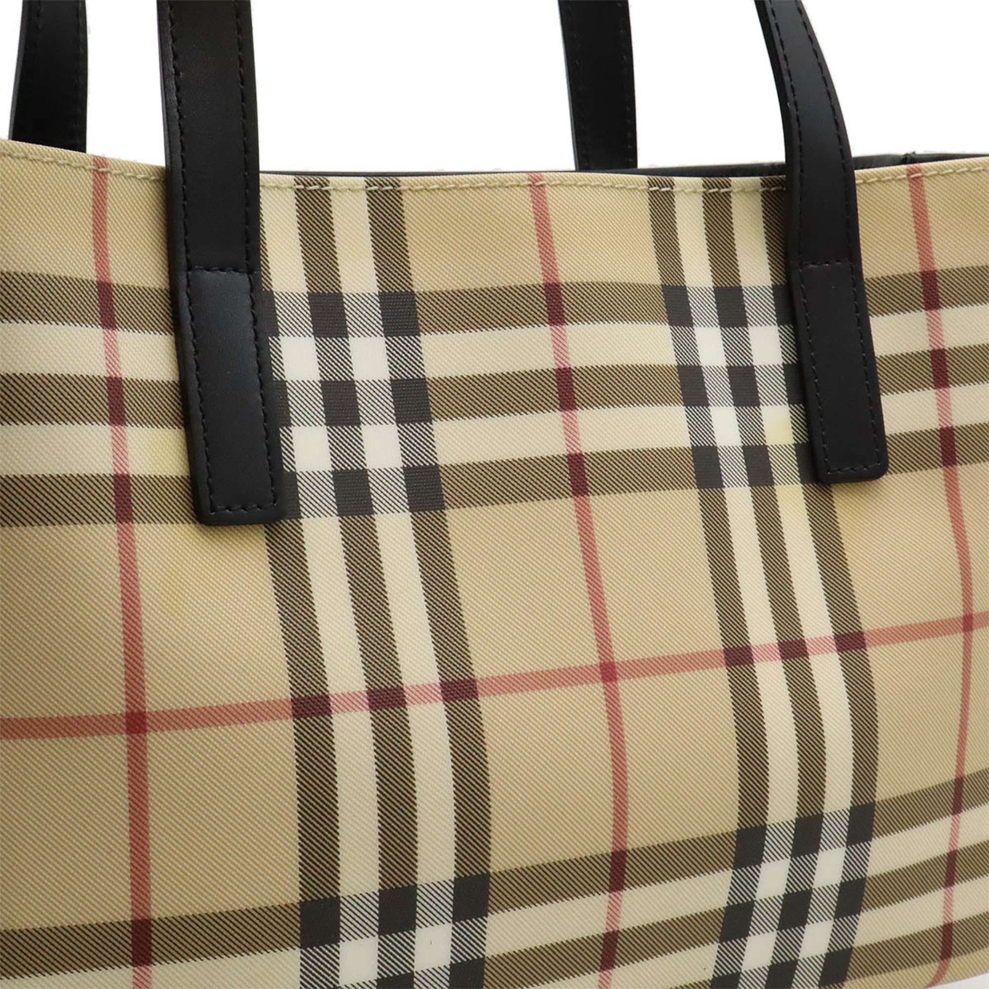 BURBERRY Nova Check Pattern Tote Bag Handbag PVC Leather Beige Black Bordeaux