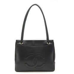 CHANEL Coco Mark Tote Bag Shoulder Caviar Skin Leather Black