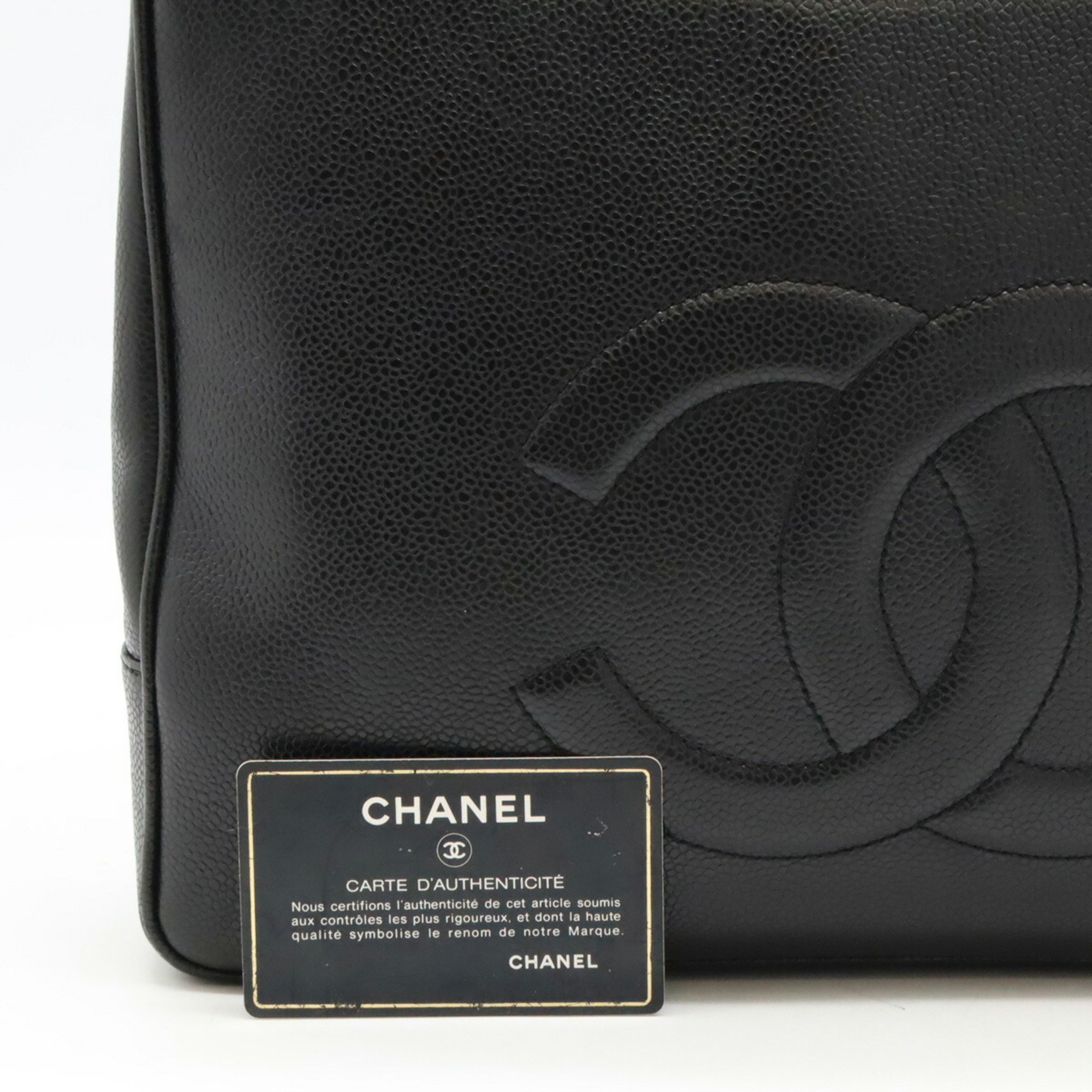 CHANEL Coco Mark Tote Bag Shoulder Caviar Skin Leather Black