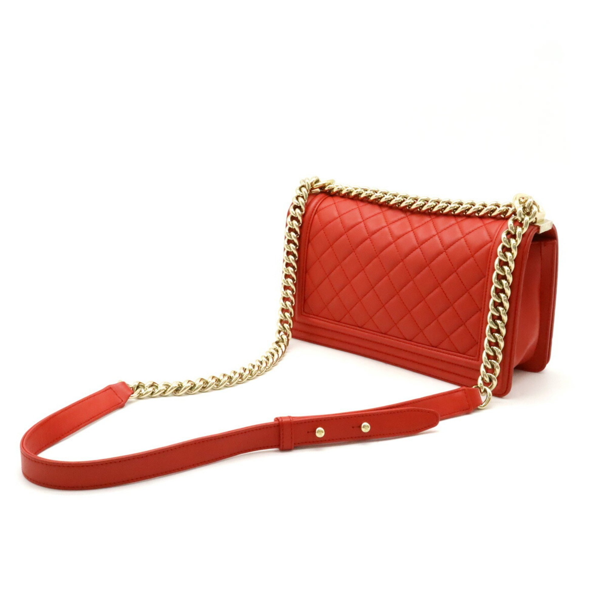 CHANEL Boy Chanel Matelasse Coco Mark Chain Shoulder Bag Leather Red A67086