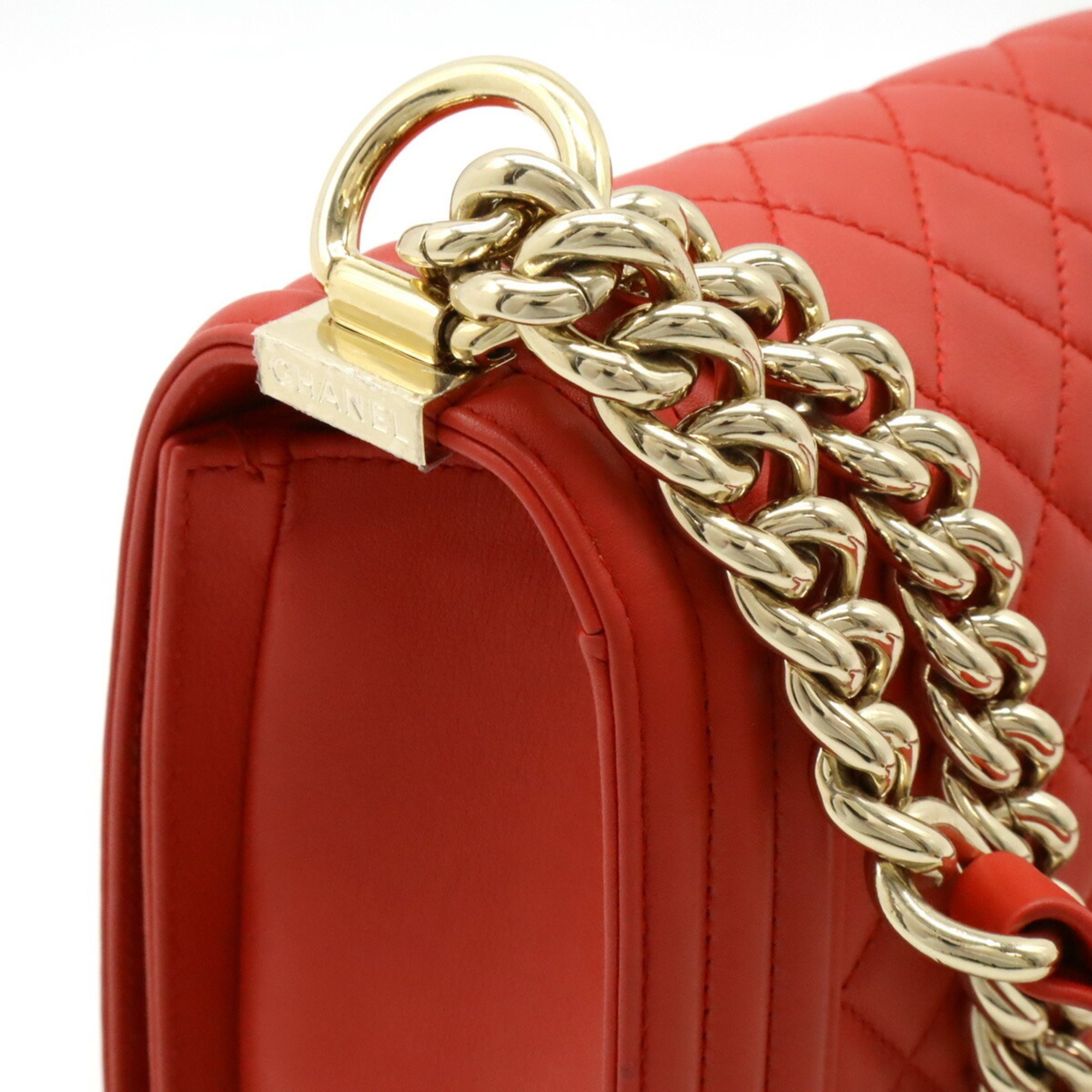 CHANEL Boy Chanel Matelasse Coco Mark Chain Shoulder Bag Leather Red A67086