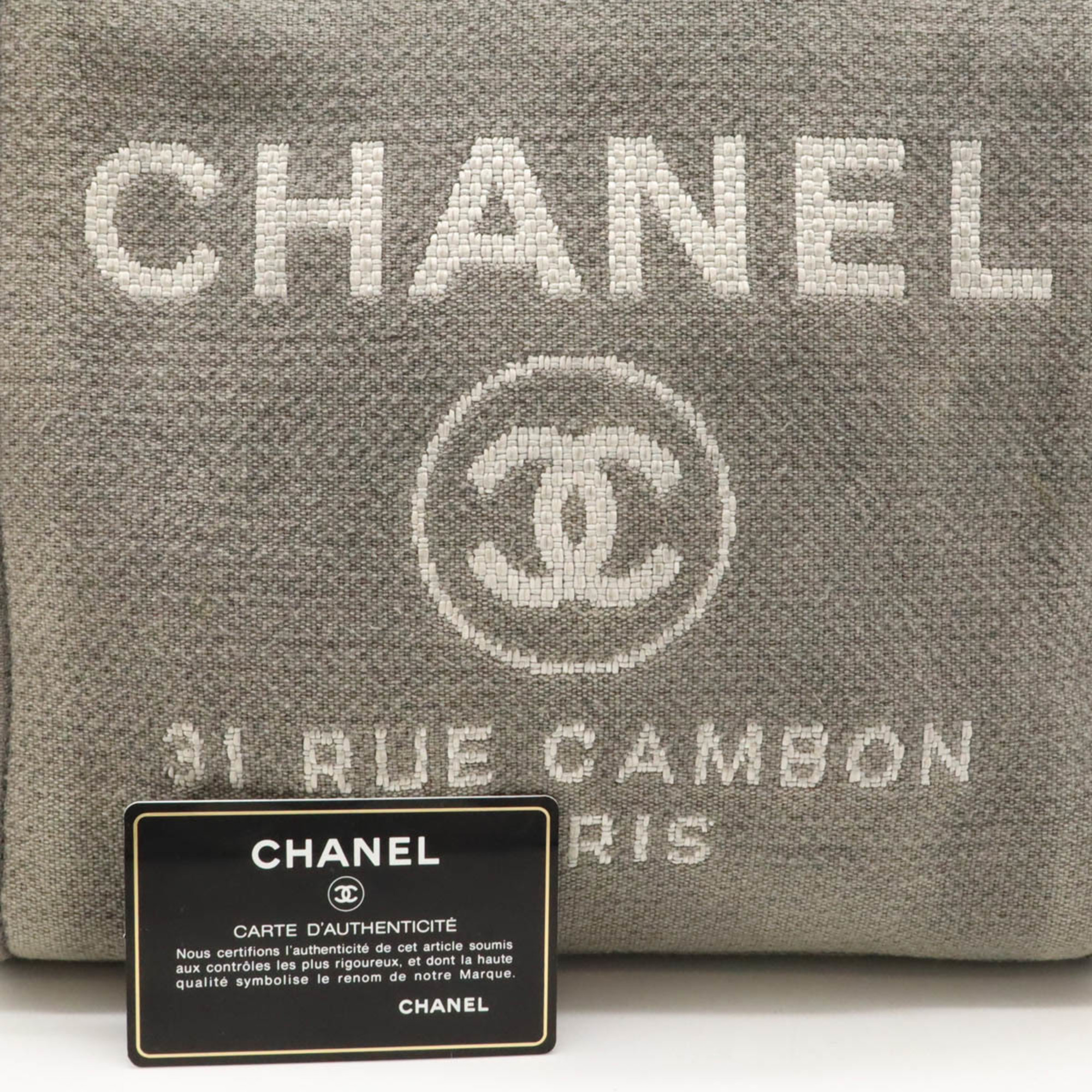 CHANEL Deauville Tote Bag Shoulder Chain Canvas Leather Gray Black A66939