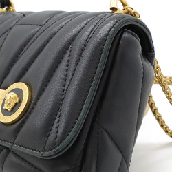 VERSACE Medusa flap chain shoulder bag pochette quilted leather black