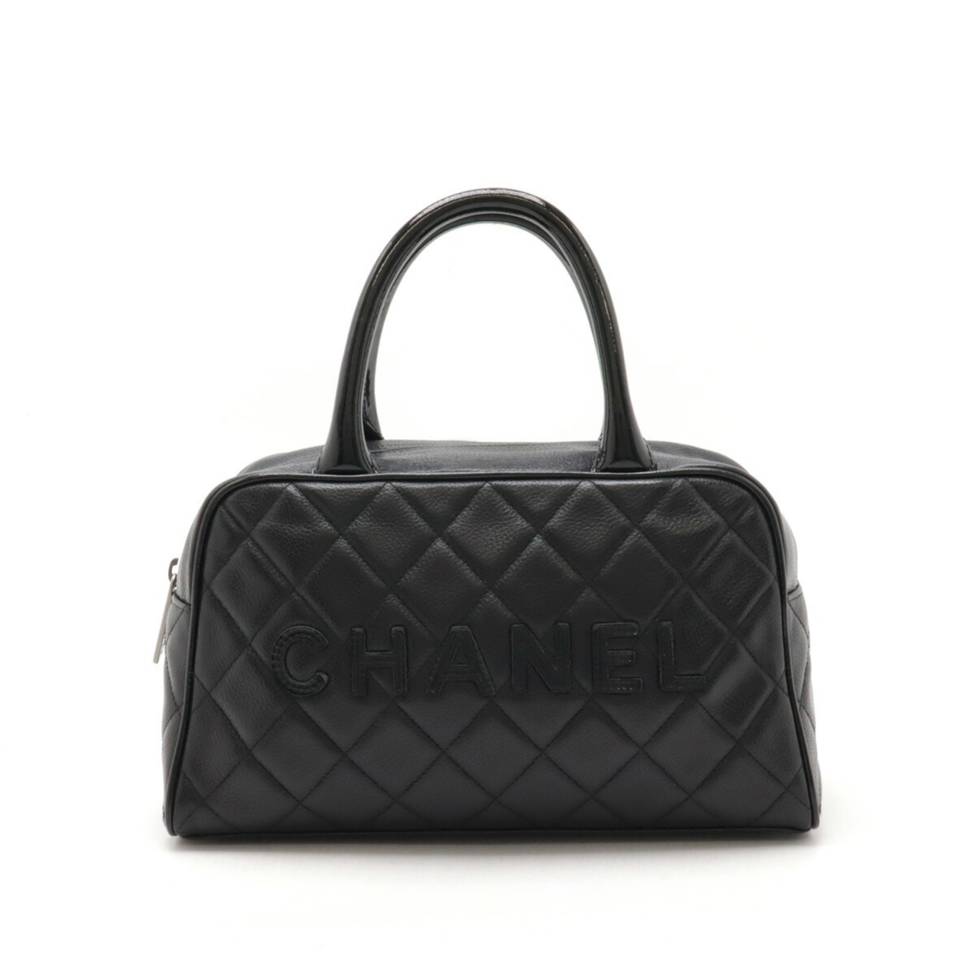 CHANEL Chanel Matelasse Handbag Boston Bag Patent Leather Black